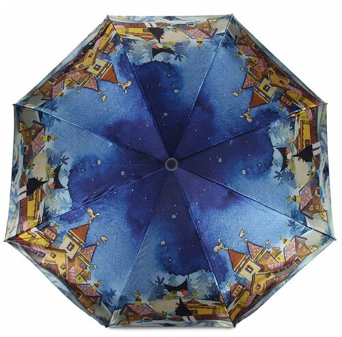 Зонт PLANET, автомат, 3 сложения, купол 88 см, 8 спиц, чехол в комплекте, для женщин, голубой