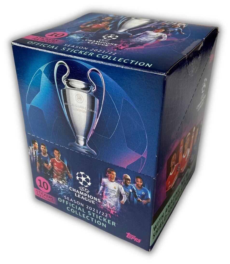 Блок коллекционных футбольных наклеек Topps Лига Чемпионов УЕФА 2021/22 (UEFA Champions League) Подарочный набор 50 пакетиков по 10 стикеров