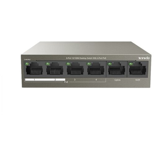 Коммутатор TENDA TEF1106P-4-63W 6PORT 100M 4POE коммутатор 5port 1000m 4poe teg1105p 4 63w tenda