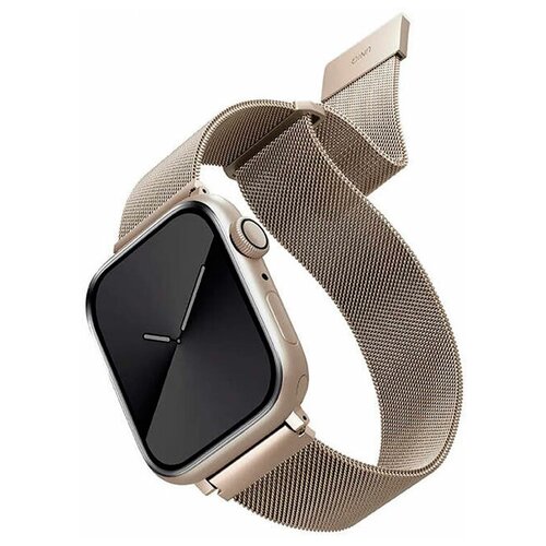 Ремешок Uniq Dante Strap Mesh Steel для Apple Watch 49/45/44/42 мм, цвет Звездный свет (45MM-DANSLGT) ремешок uniq dante strap mesh steel для apple watch 41 40 38 мм цвет синий 41mm dancblu