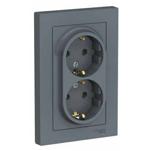 фото Розетка двухместная systeme electric atlas design с заземлением, в сборе, грифель atn000724 - 2 шт.