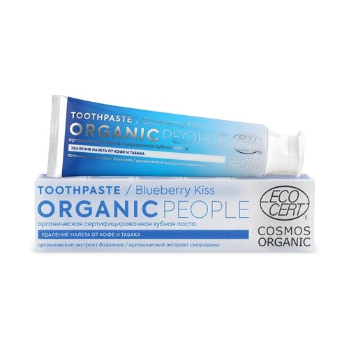 Зубная паста BLUEBERRY KISS удаление налета от кофе и табака Organic People Oral care , 85 гр