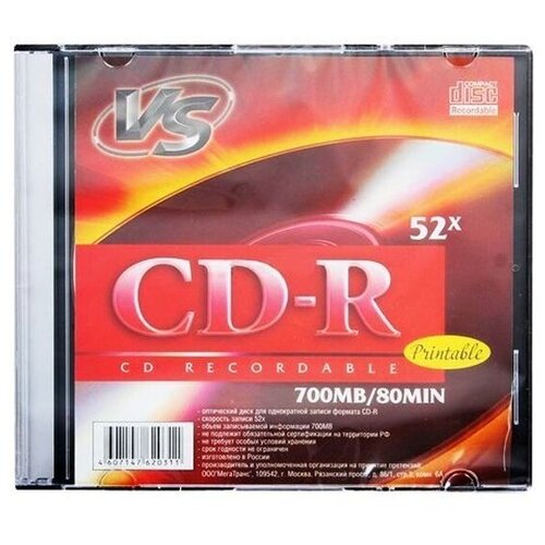 Диск VS CD-R 80 52x SL/5 Ink Print диск vs cd r 80 52x cb 50