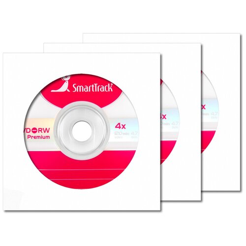 Перезаписываемый диск SmartTrack DVD-RW 4,7Gb 4x в бумажном конверте с окном, 3 шт.