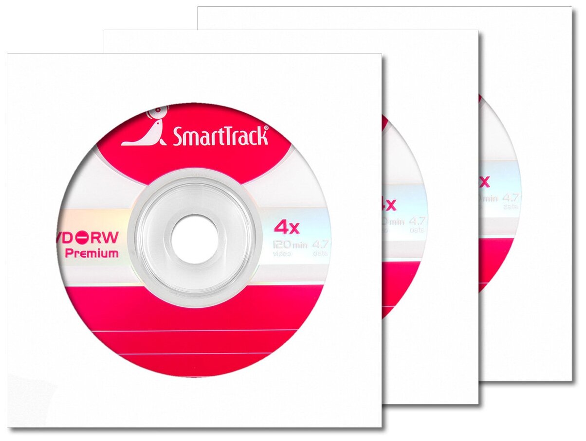 Перезаписываемый диск SmartTrack DVD-RW 4,7Gb 4x в бумажном конверте с окном, 3 шт.