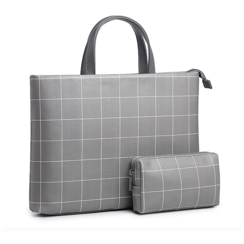 фото Сумка для ноутбука mypads m146-197 из качественной импортной эко-кожи женская модная для ноутбуков dell asus lenovo hp xiaomi + сумочка для аксессуаров серая в клетку (11.0 / 11.6/ 12 / 12.5 / 12.6 дюймов)
