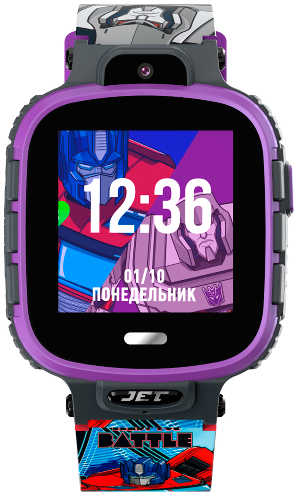 Умные часы JET KID Transformers New Optimus VS Megatron, детские, сенсорный экран TFT 1.44", SIM-nano, LBS+GSM+GPS, 2G, Android, iOS, IP67, 500 мАч, камера 0.8 Мп