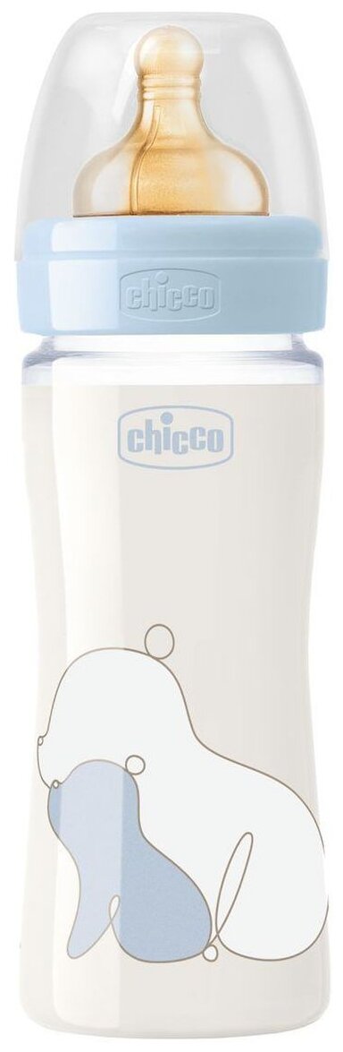 Chicco Бутылочка из стекла Original Touch с латексной соской, 240 мл, с рождения, с рождения, голубой