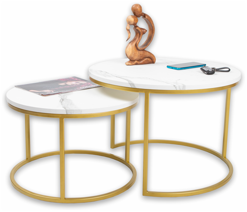 Журнальный столик Castle золото , мрамор белый 60х60х41 см.
