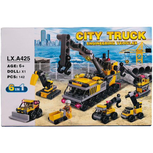 фото Конструктор для мальчиков / конструктор lx city truck 6 в 1 ''городская строительная техника'', 142 детали / конструктор набор строительной техники toys