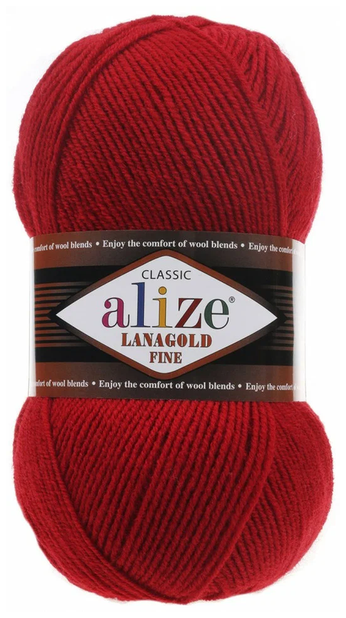 Пряжа Alize Lanagold Fine, 49 % шерсть, 51 % акрил, 100 г, 390 м, 1 шт., 56 красный