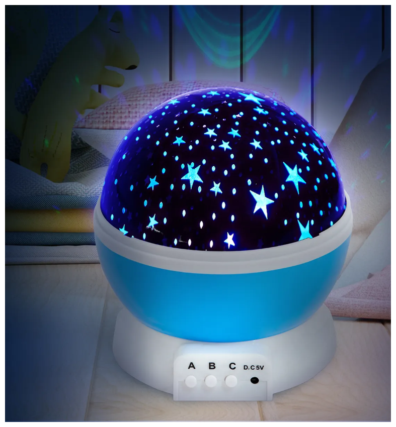 Светильник ночник проектор "Звездное небо" вращающийся/Ночник детский/Ночной светильник проектор/голубой