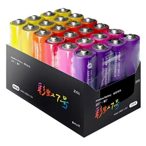 Батарейка алкалиновая Xiaomi ZMI Rainbow Zi7, AАA, LR03-24BOX, 1.5 В, 24 шт. батарейка алкалиновая xiaomi zmi rainbow zi7 aаa lr03 спайка 4 шт розовые zmi 9301546