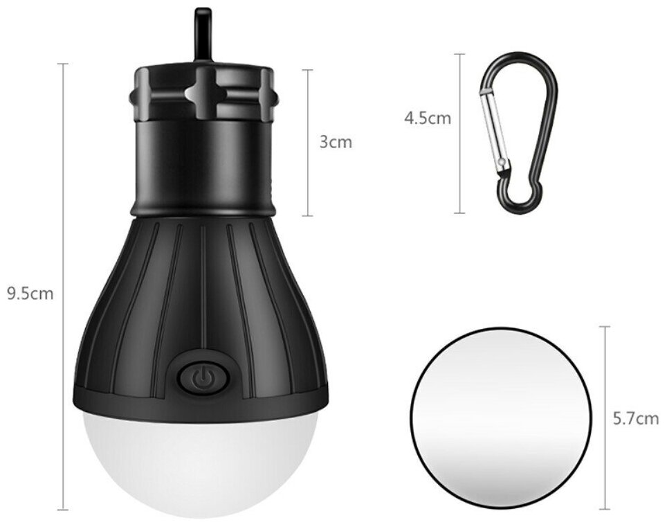 Светодиодная яркая подвесная лампа Grand Price для кемпинга / для палатки, с карабином, черный