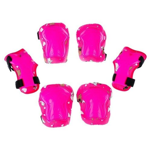 Защита роликовая детская - наколенники, налокотники, защита запястья, размер M, цвет розовый, 1 набор