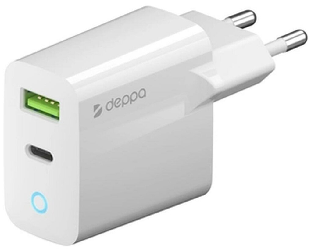 Сетевое зарядное устройство DEPPA 65W, USB + USB type-C, 8-pin Lightning (Apple), 3A, белый - фото №13