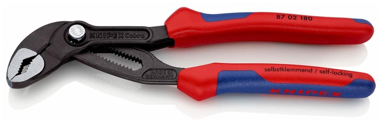 Переставные клещи Knipex Cobra, 42 мм (1 1/2"), 180 мм, серые, 2К ручки, KN-8702180SB