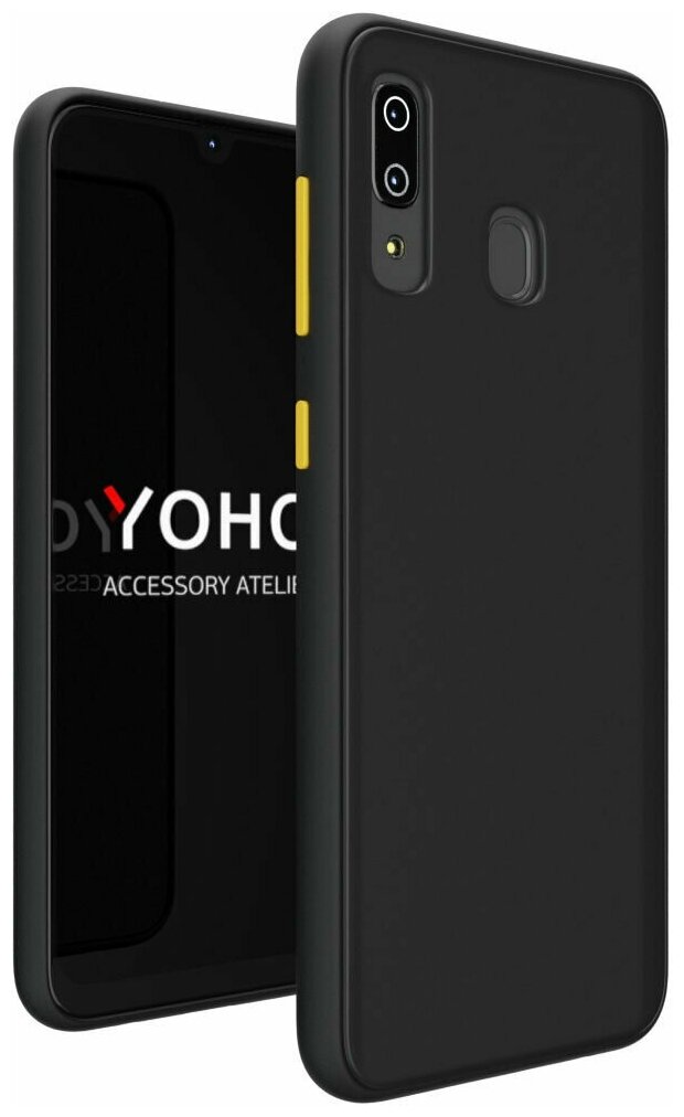 YOHO Чехол защитный - противоударный, матовый, для телефона Xiaomi Redmi 8. Черный - желтый YCHPMXR8BY
