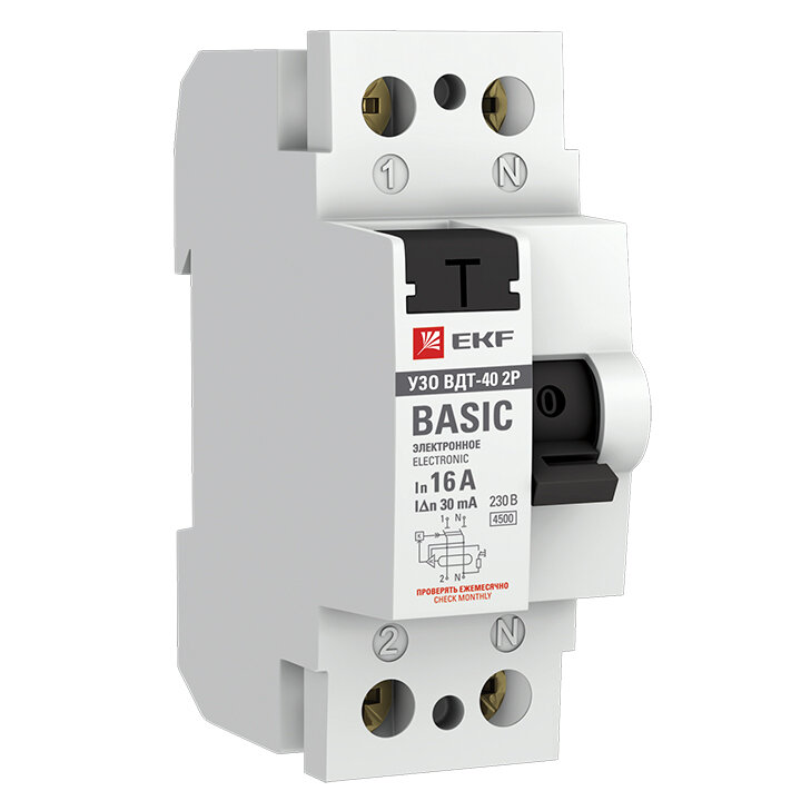 Elcb-2-16-30e-sim Выключатель дифференциального тока EKF Basic ВДТ-40 2П 16А 30мА тип AC