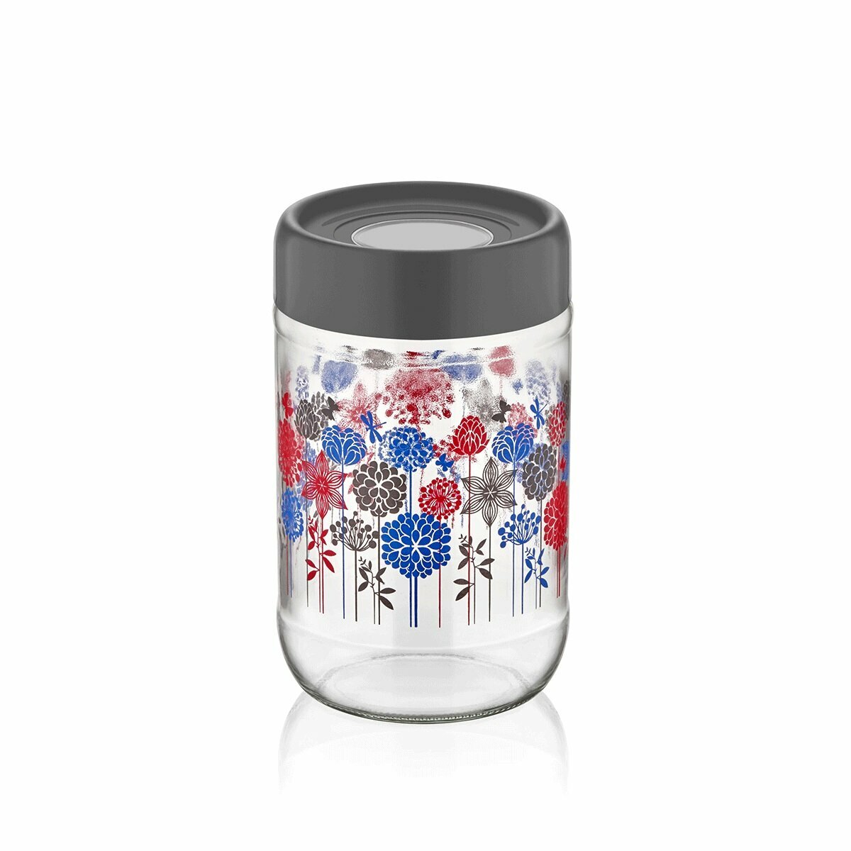 фото Стеклянная банка для сыпучих продуктов 660 МЛ. Цветы серая