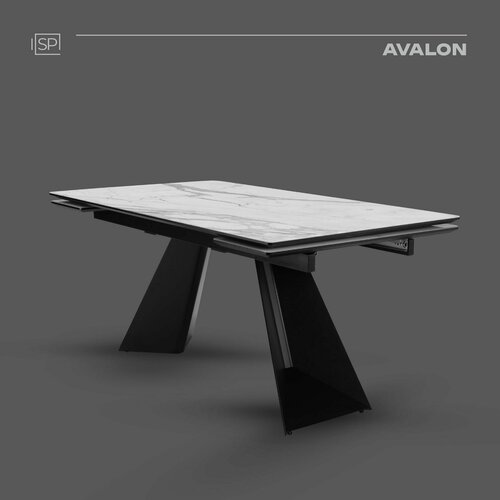 Стол обеденный раздвижной Avalon 160х90х75 см белый керамогранит / черная опора