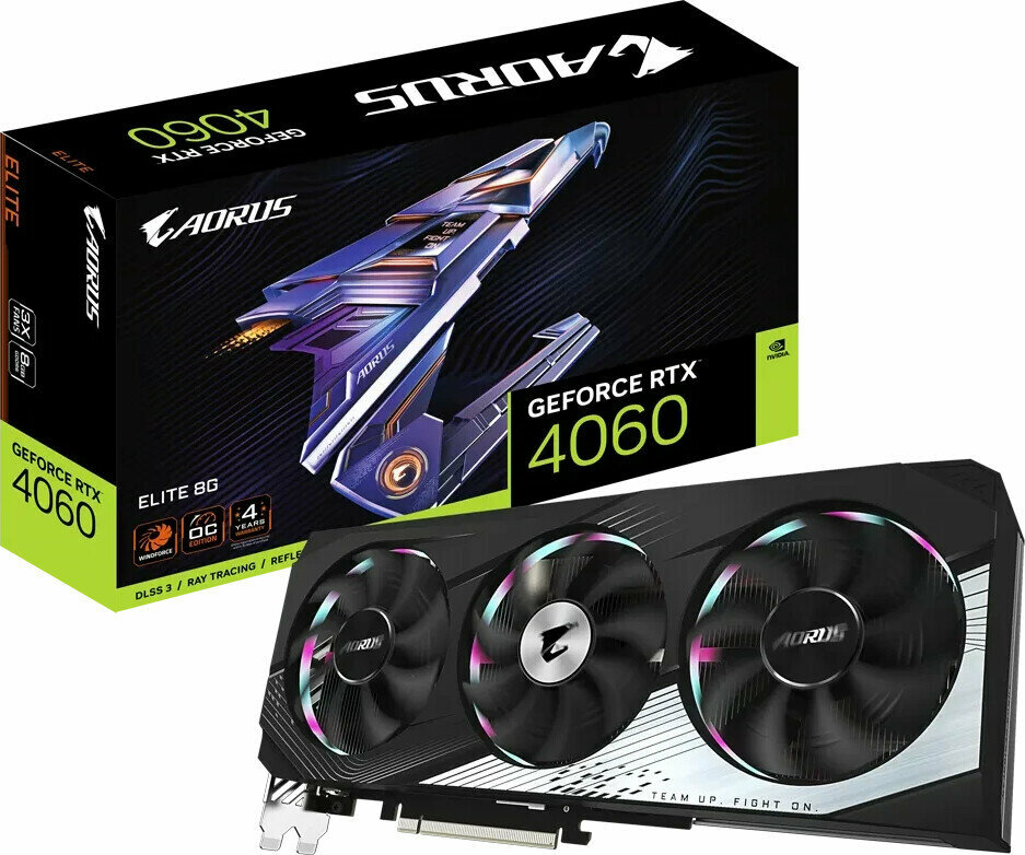 Видеокарта Gigabyte (GV-N4060AORUS E-8GD) GeForce RTX 4060 8GB AORUS ELITE