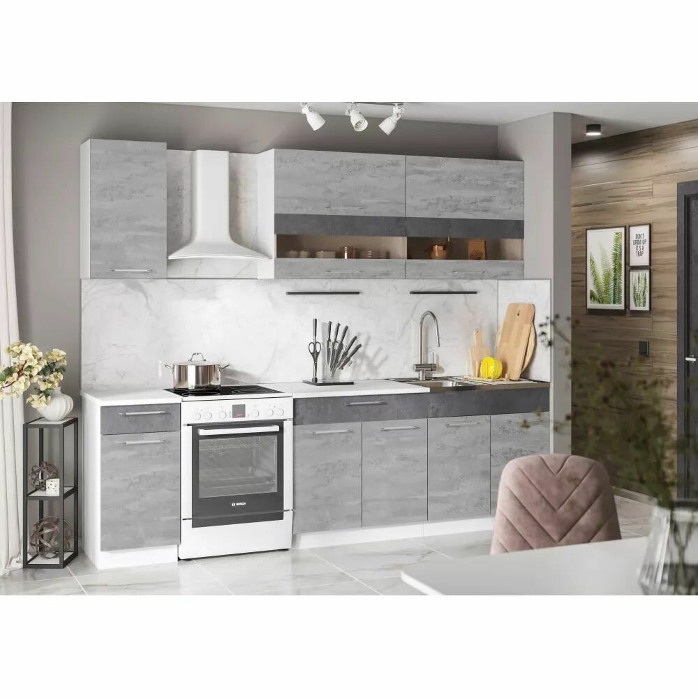 фото Готовый Кухонный гарнитур Маша 2.0 метра. Цвет: Белый/Бетонный Камень