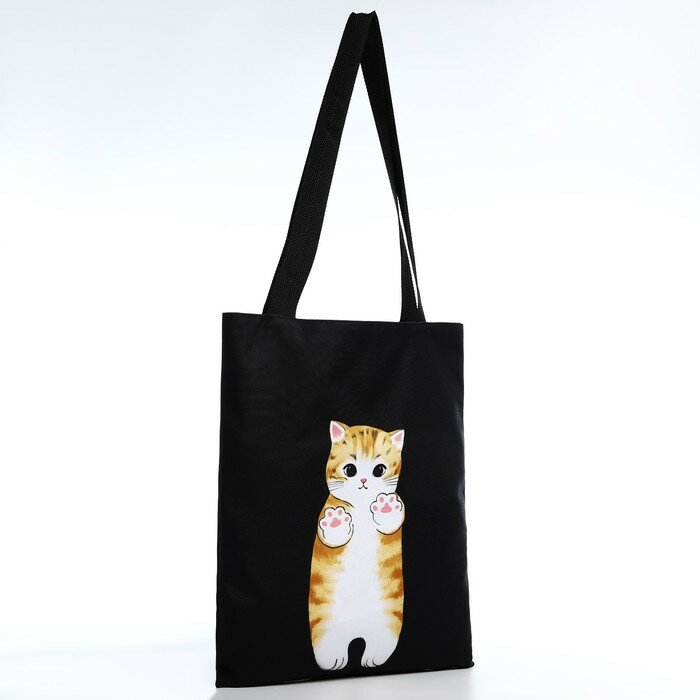 фото Сумка шоппер «Рыжий котик» 35х0.5х40 см, отд без молнии, без подклада, чёрная
