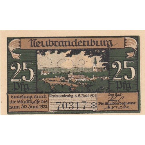 Германия (Веймарская Республика) Нойбранденбург 25 пфеннигов 1921 г. (№2) германия веймарская республика нойбранденбург 75 пфеннигов 1921 г 1