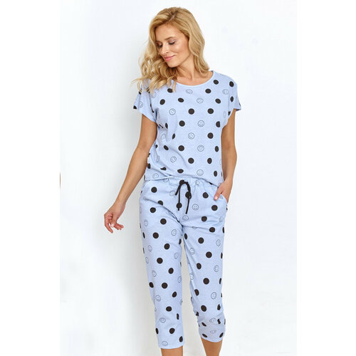 Комплект Taro, бриджи, топ, короткий рукав, пояс, размер 46, голубой