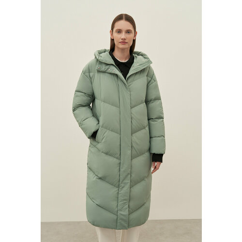 фото Пальто finn flare, средней длины, силуэт свободный, капюшон, карманы, размер l, зеленый