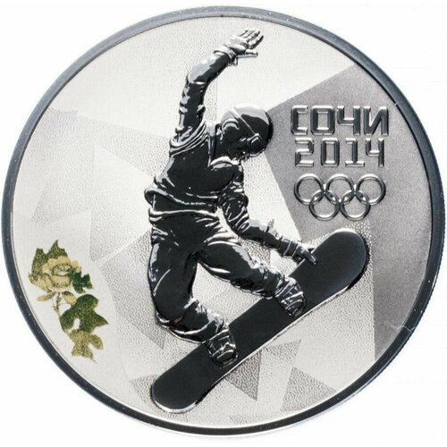 Серебряная монета 3 рубля в капсуле (31,1г) Сноуборд. Олимпиада Сочи 2014. СПМД 2014 Proof монета 3 рубля 2014 год олимпийские игры в сочи сноуборд серебро пруф