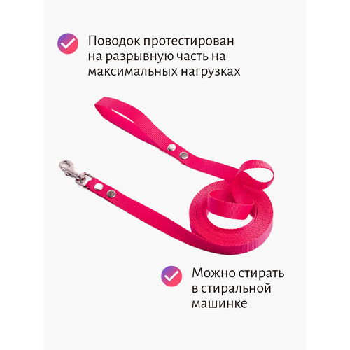 Поводок Хвостатыч для собак нейлоновый классический 1 м х 20 мм (розовый)