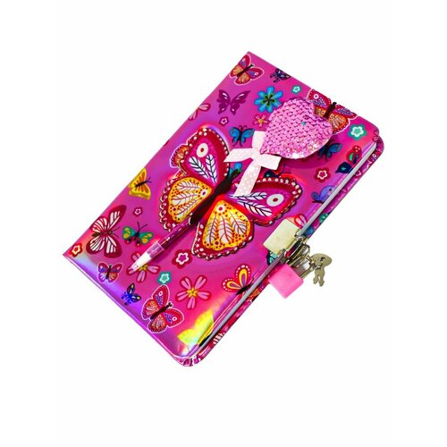 блокнот детский бабочка ручка сердечко замок с ключиками Блокнот с замочком + ручка Бабочка