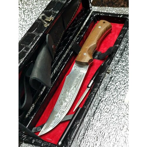 Нож туристический разделочный Кизляр Сокол 2 в чехле ножнах и подарочный черный кожаный футляр , ручка нож в подарок нож кизляр сокол
