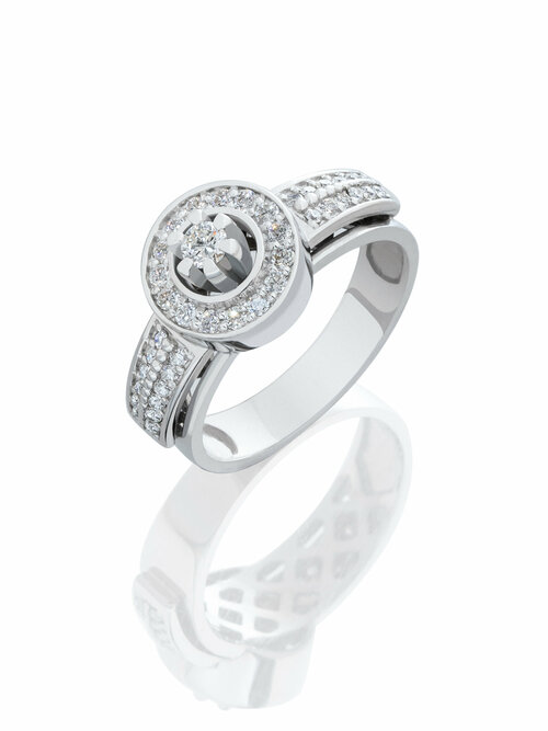 Кольцо обручальное Гатамов, белое золото, 585 проба, родирование, бриллиант, размер 16, серебряный, белый