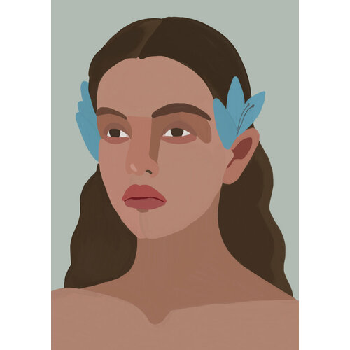 Постер интерьерный Девушка с голубыми цветами А4 580₽