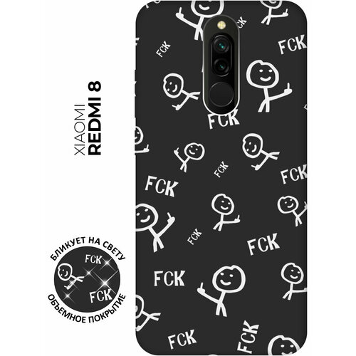 Матовый чехол Fck Pattern W для Xiaomi Redmi 8 / Сяоми Редми 8 с 3D эффектом черный