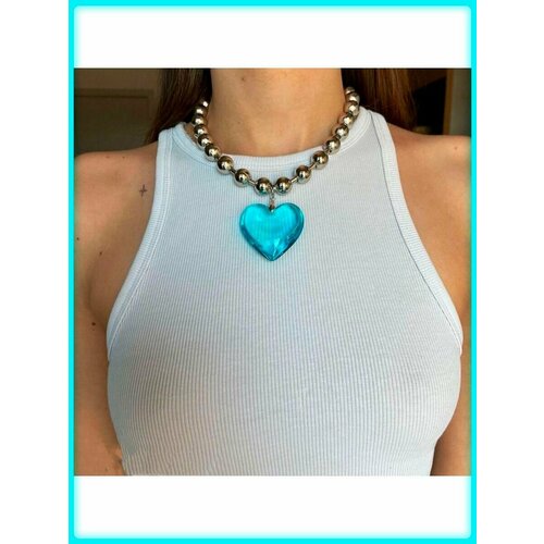 Чокер, эпоксидная смола, стекло, голубой, бирюзовый