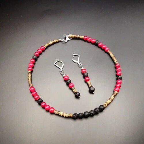 Комплект бижутерии Innuendo: чокер, серьги, размер колье/цепочки 24 см, красный, серебряный