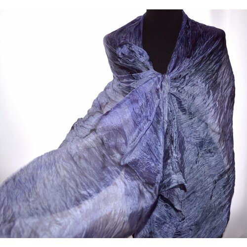 фото Шарф ,195х90 см, универсальный, серый, фиолетовый летящий шёлк