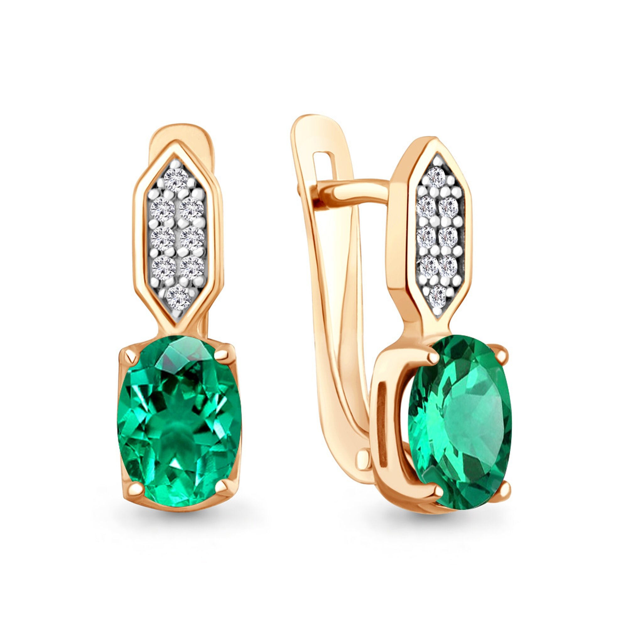 Серьги Diamant online, серебро, 925 проба, золочение, изумруд синтетический, фианит