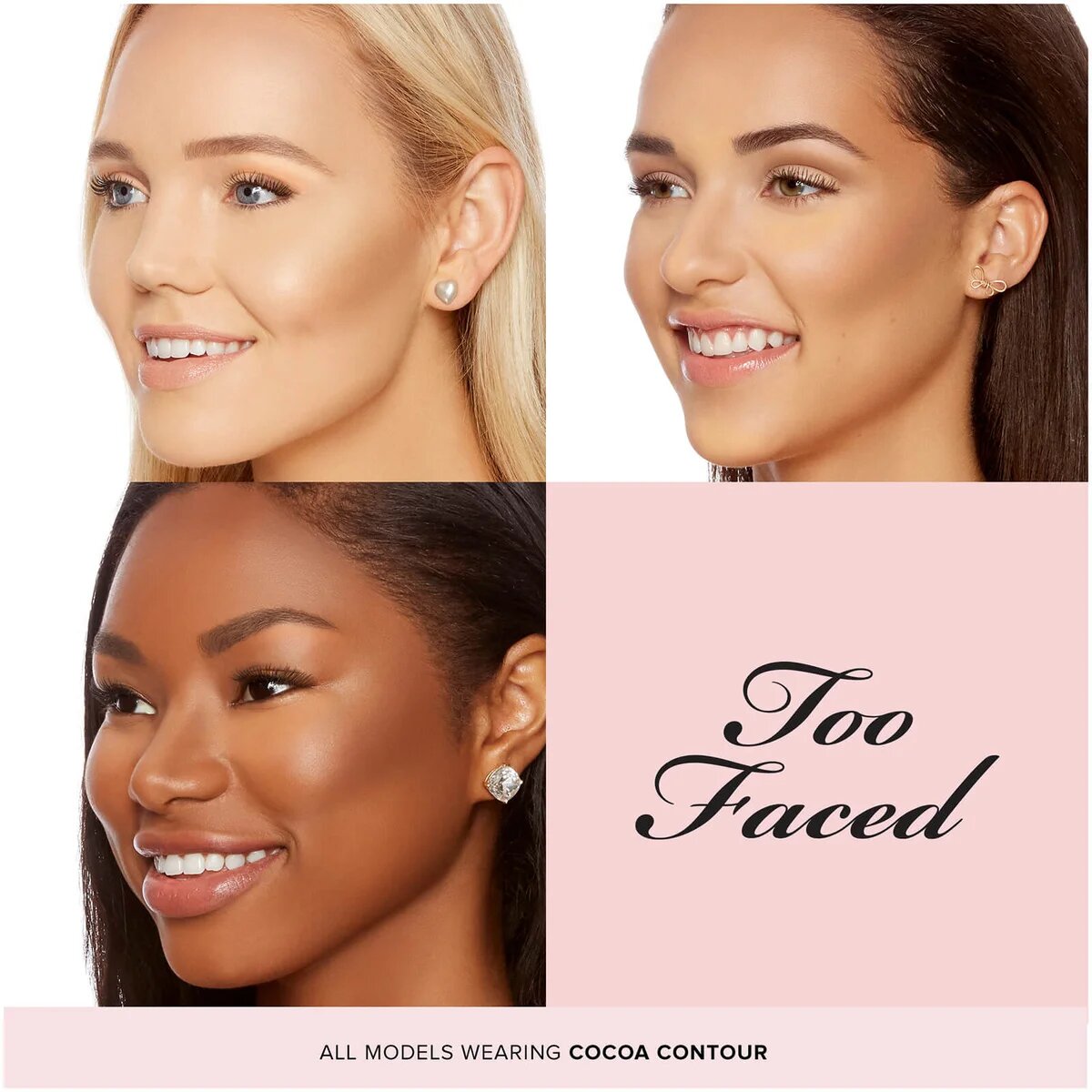 Too Faced Cocoa Contour Palette: 3 контур + 3 матовых хайлайта, cocoa complex, buildable, для лица и глаз — фото 1