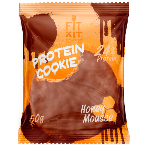 Fit Kit Chocolate Protein Cookie 50 г х 24 шт Медовый мусс протеиновое печенье fit kit protein cookie peanuts caramel арахисовая карамель 24 штуки по 40 гр фит кит