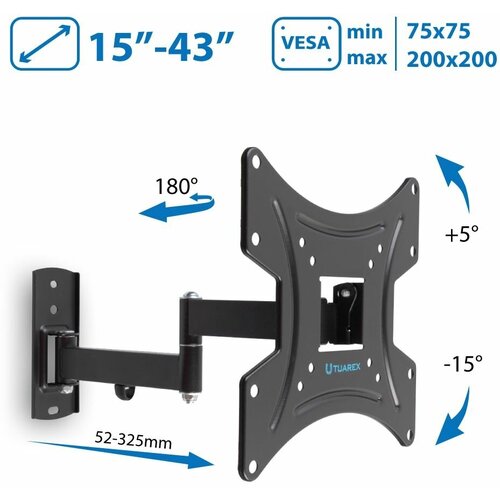 Кронштейн на стену Tuarex Alta-204, черный кронштейн для телевизора tuarex alta 406 макс 35кг