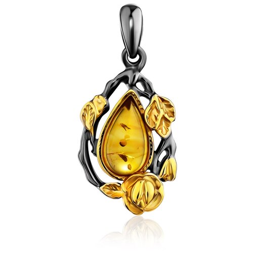 фото Amberholl небольшая ажурная подвеска из чернёного серебра с позолотой и натурального янтаря «лиора»