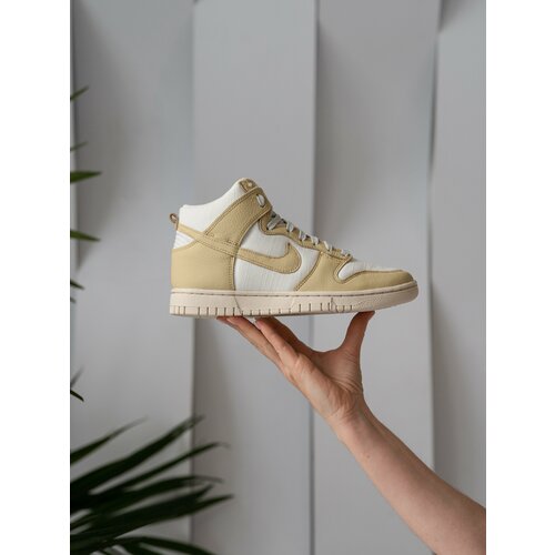 фото Кроссовки nike dunk high, демисезонные, повседневные, натуральная кожа, размер 8 us (38 ru), бежевый, белый