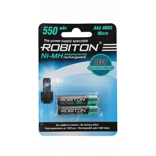 Аккумулятор ROBITON DECT AAA, 1.2 В, 550 мАч, NiMH BL2 аккумулятор robiton r14 1 2 в 2500 мач nimh bl2 предзаряженный