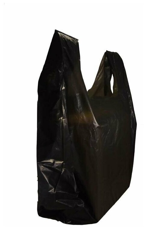 Пакет-майка ПНД 30 мкм черный (40+18x70 см, 50 штук в упаковке) - фотография № 4