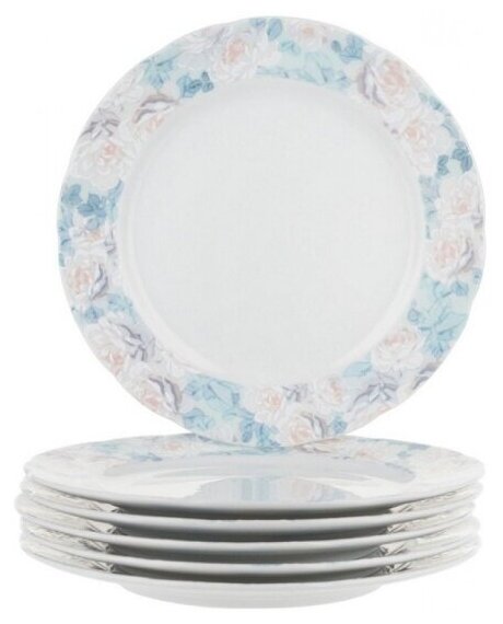 Набор тарелок мелких Thun "Роза" декор "Голубая роза" 21 см, 6 шт